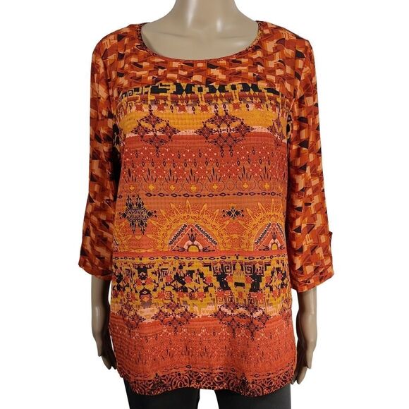 Live and Let Live Orange and Yellow hi-low Blouse - Picture 1 of 15
